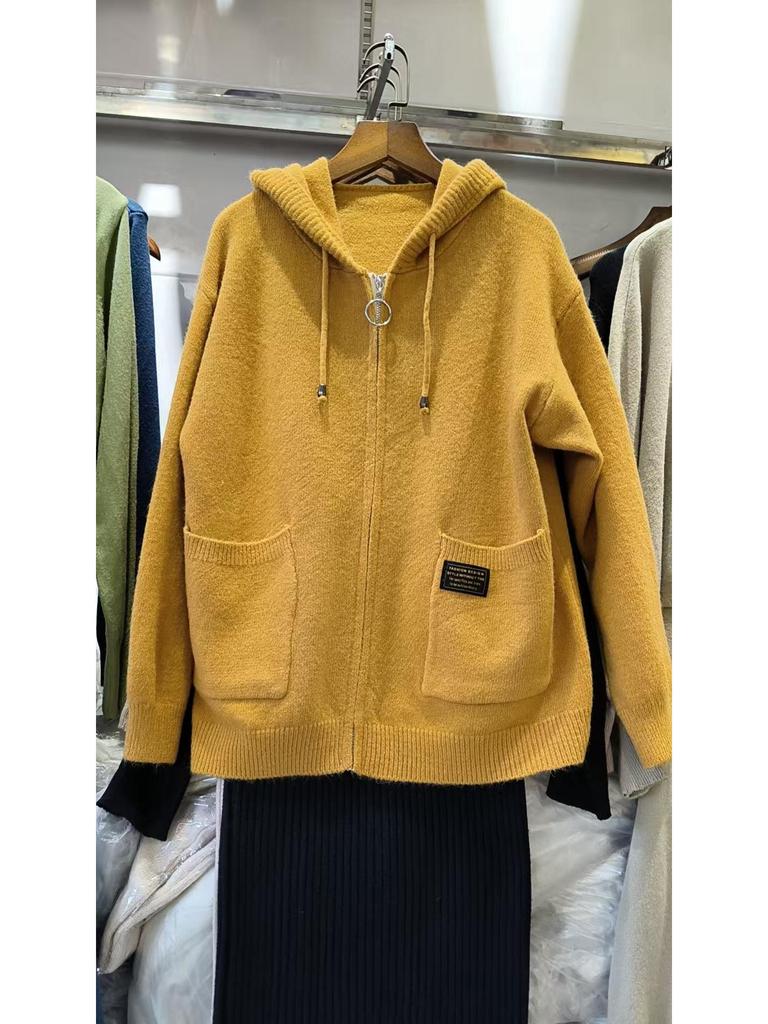 Women's Hooded Zipper Cardigan: 2025 Spring/Autumn Korean Style Casual Knit Sweater