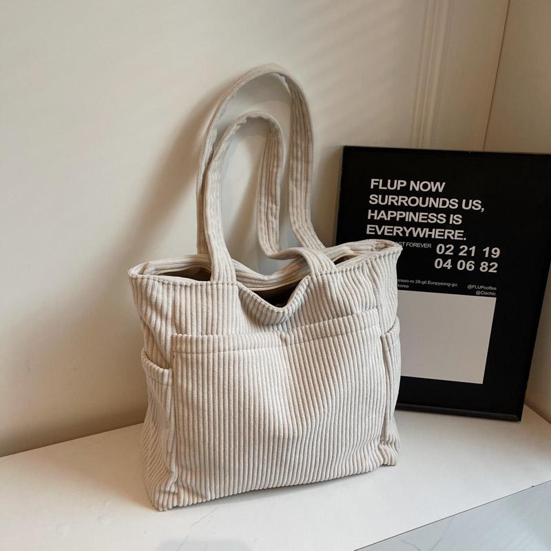 Большая вместительная сумка-тоут, однотонная женская вельветовая сумка через плечо, сумка через подмышку