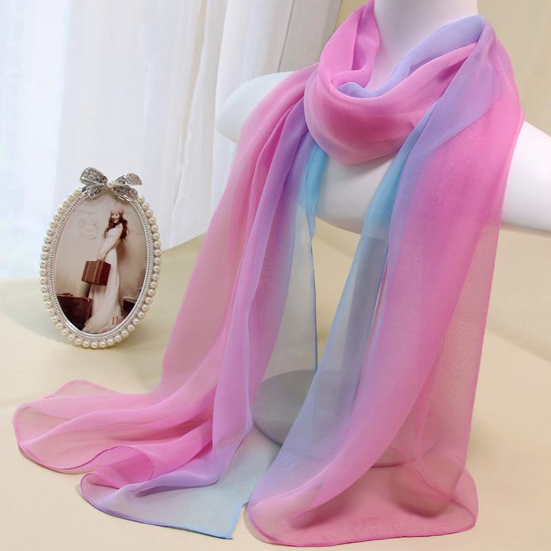 Spring Style Cicada Wings Long Silk Scarf for Women Spring and Autumn Thin Style Fashionable and Versatile Georgette Multi-color Printed Long Scarf