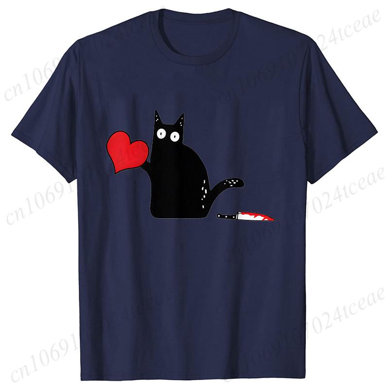 Футболка «Черный кот с ножом», Футболки для влюбленных, Парные футболки, Лучшие парные футболки, Футболка для влюбленных, Наряды с черным котом и сердечками