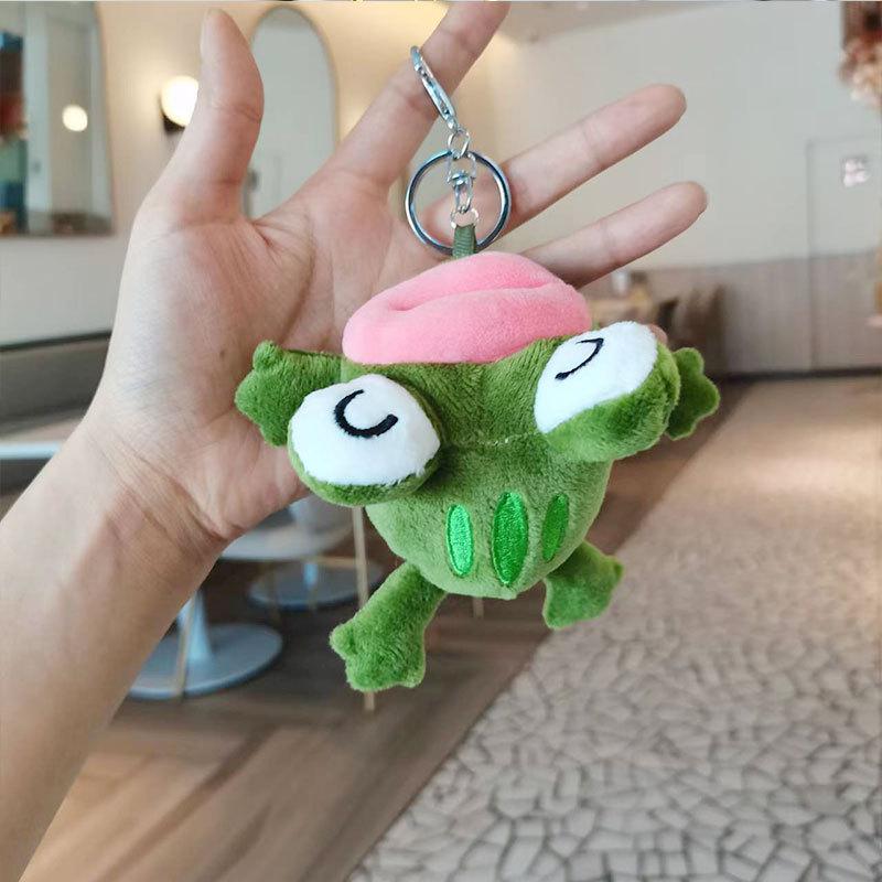 8cm Cartoon Red Lip Frog Plush Doll Backpack Schoolbag Pendant Soft Stuffed Animal Frog Peluche Keychain Boutique Doll