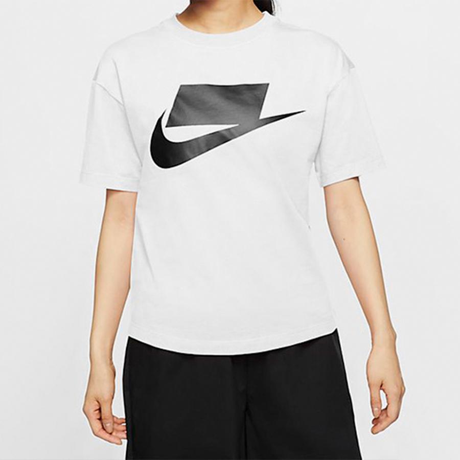 Nike Спортивная классическая футболка с коротким рукавом и большим логотипом, женские топы, белые AH4008-102