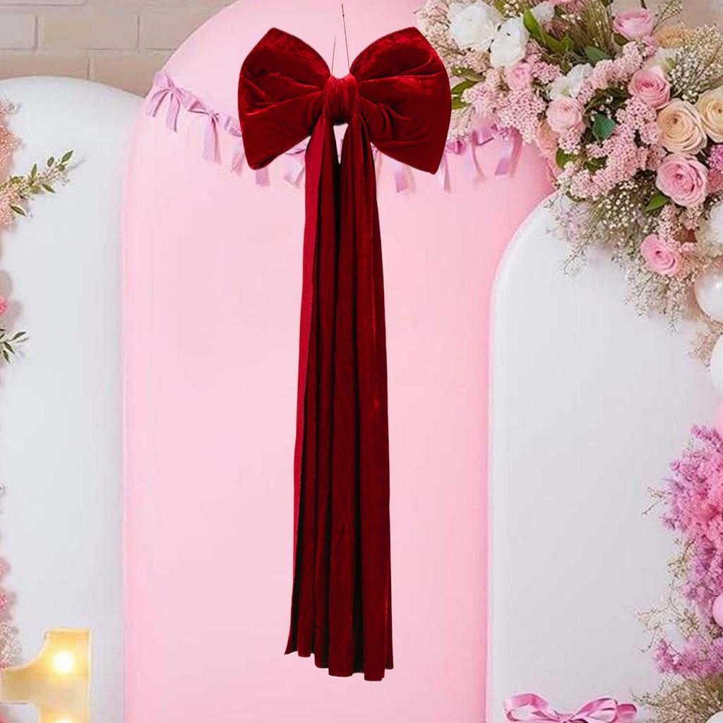 Bow Decorations Hangable Red Decorative Velvet Outdoor Decorations Bow Backdrop For Birthday Holiday Festival Event Celebration