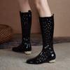 Летние сапоги Krazing Pot из микрофибры с круглым носком, модные летние сапоги с полыми украшениями, высокие сапоги до бедра