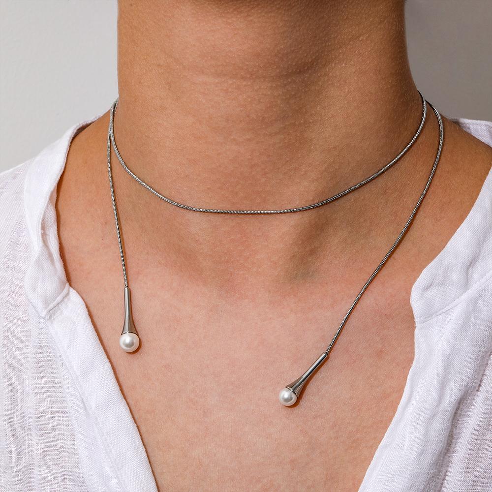 Fenny 18K Gold Plated Long Freshwater Pearl Pendant Sweater Chain Necklace Trend for Women Stainless Steel Jewelry