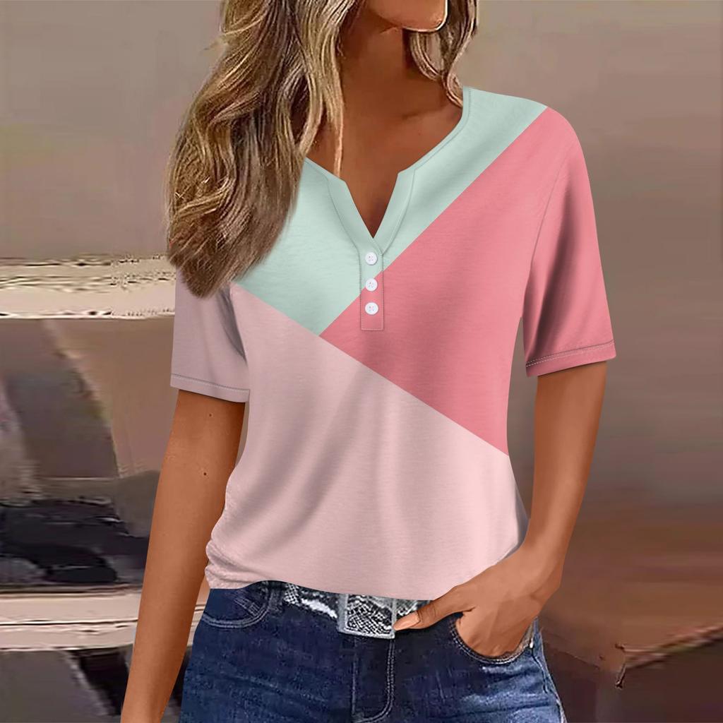 Женский модный повседневный топ с v-образным вырезом и коротким рукавом с геометрическим принтом
