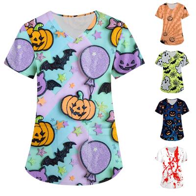 Женская модная футболка с короткими рукавами и v-образным вырезом с пасхальным принтом, маленькая рабочая футболка с карманами