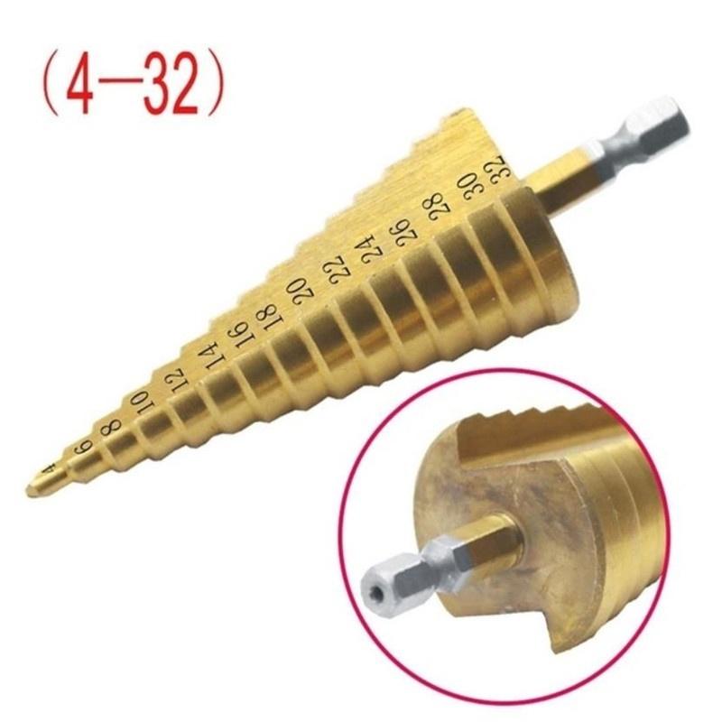 Набор из 1 шт. HSS с титановым покрытием, шестигранный хвостовик, ступенчатое конусное сверло для металла, дерева, сверла, режущие инструменты