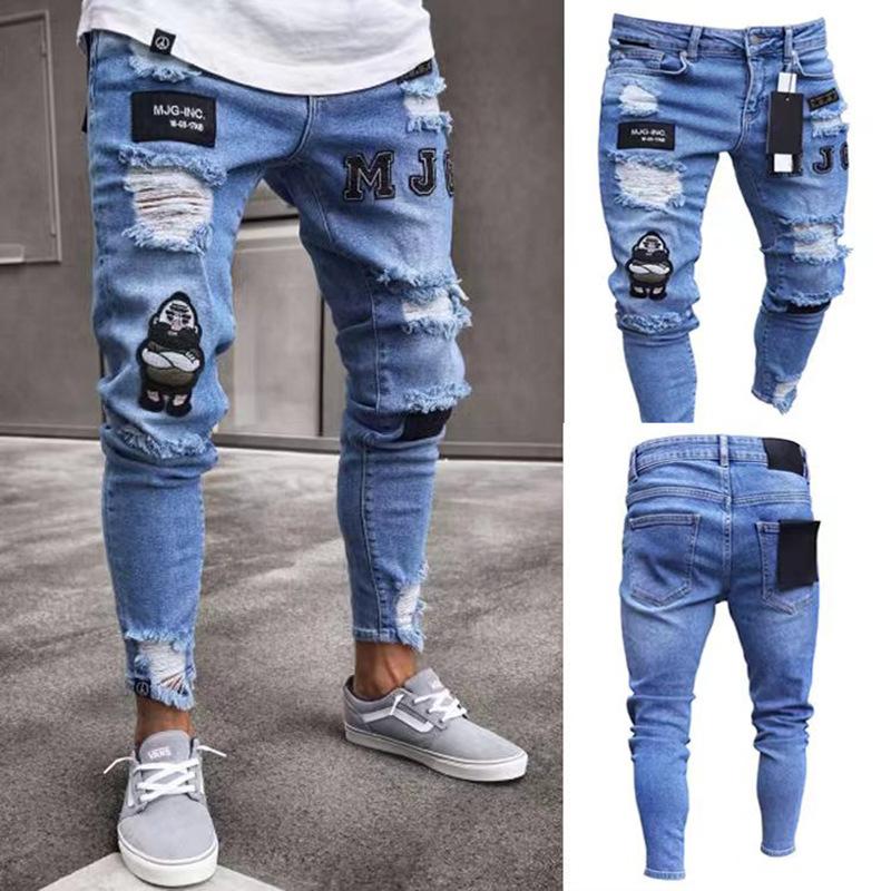 Spring Men's Fashion Jeans with Holes and Trendy Slim Fitting Jeans