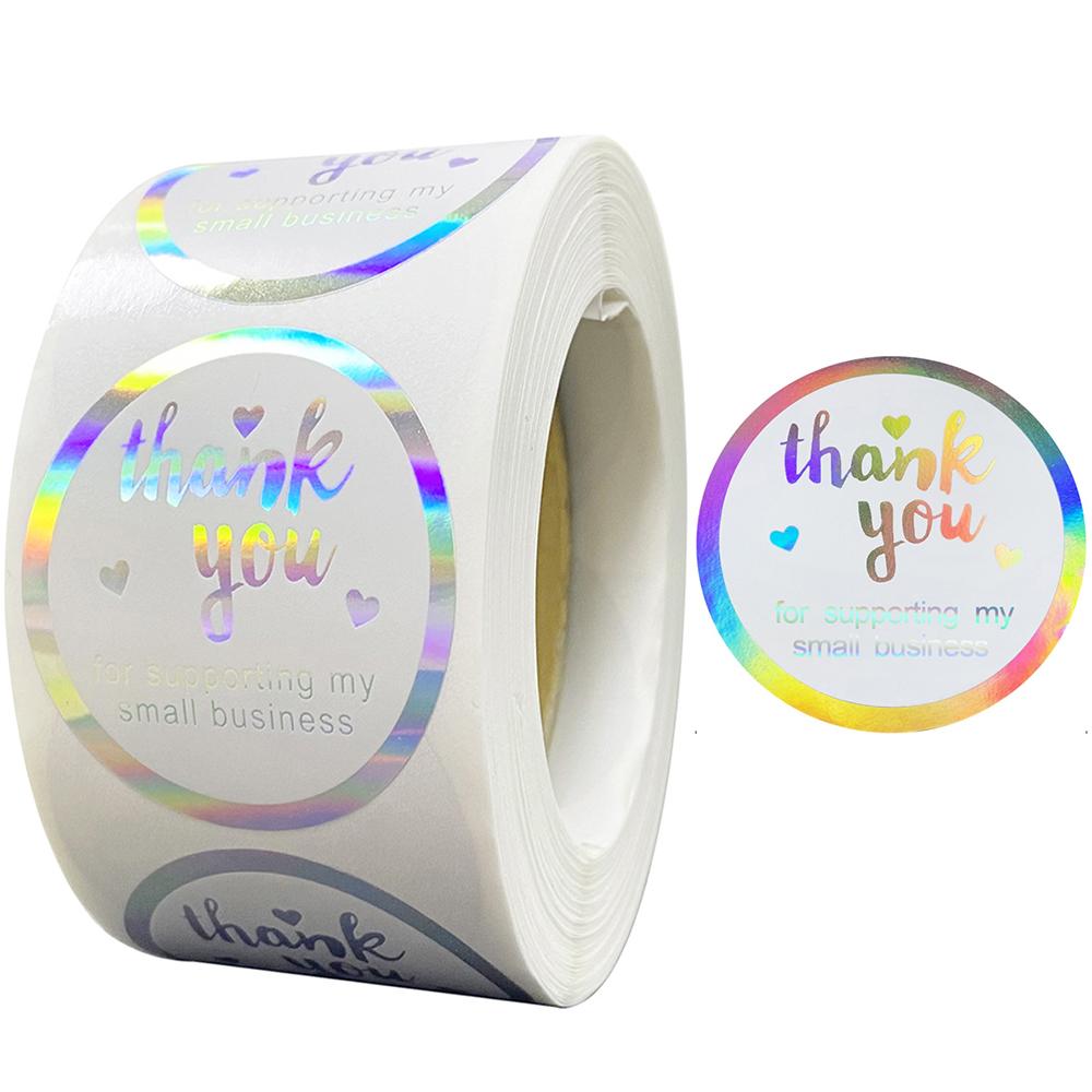 100-500pcs Rainbow Laser Thank You Stickers Small Business Stickers Adhesive Labels for Business Boutiques Wrapping Supplies