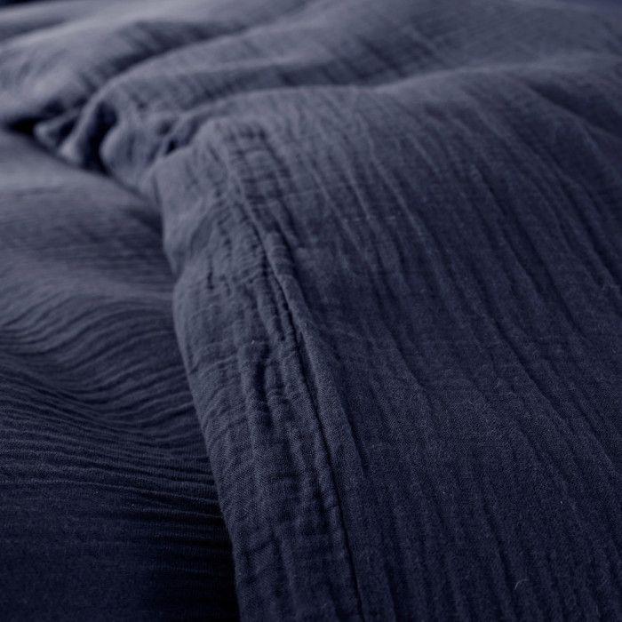 Pack complet 4 pièces "Noah" Gaze de Coton 240 x 220 pour lit 2 Places 160 cm - Noah Bleu Nuit