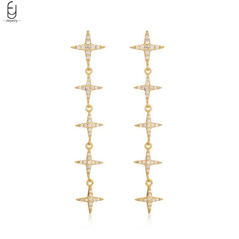 925 Silver Needle Luxury Long Chain Tassel Crystal Stud Earrings For Women Exquisite Pendant Gold Earrings Fine Jewelry