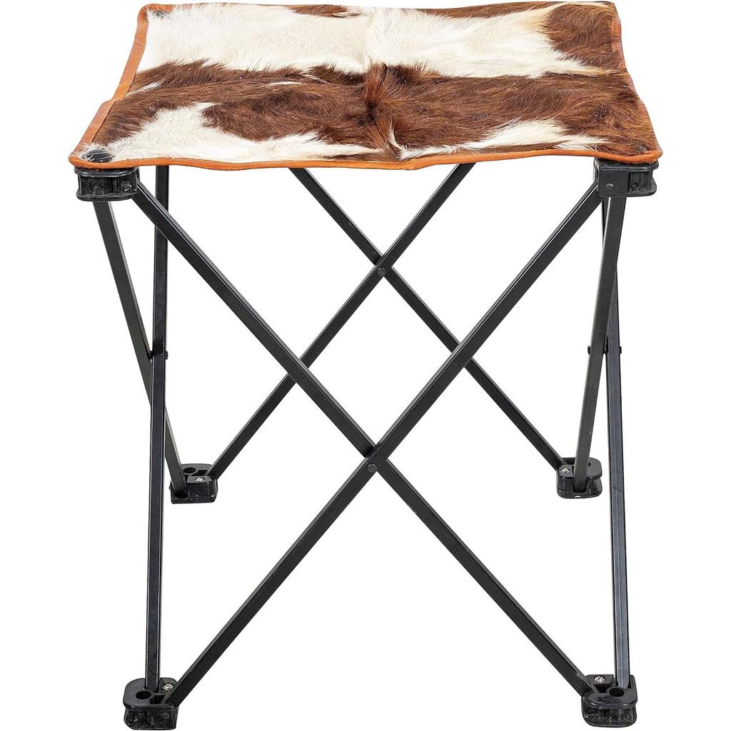 Vintage Hair-on Camping Stool, Portable Folding Stool for Outdoor Walking Hiking Fishing Camping Chair Foot Stool,Collapsible, Portable Footrest