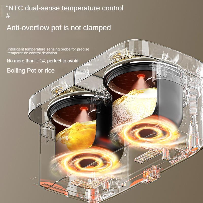 220V Dual Inner Independent Control Rice Cooker 800W Non-stick Electric Multi Cooker 4L