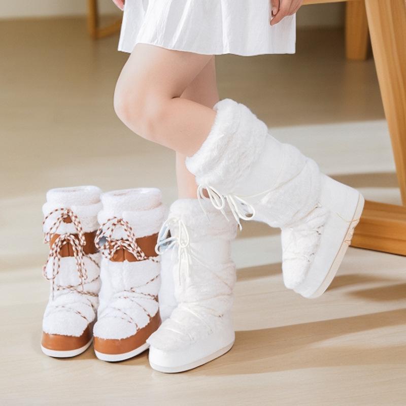 Модные водонепроницаемые женские зимние сапоги 2025 года, новые, с утолщенным тепловым рукавом, хлопковые сапоги, нескользящие и износостойкие луноходы