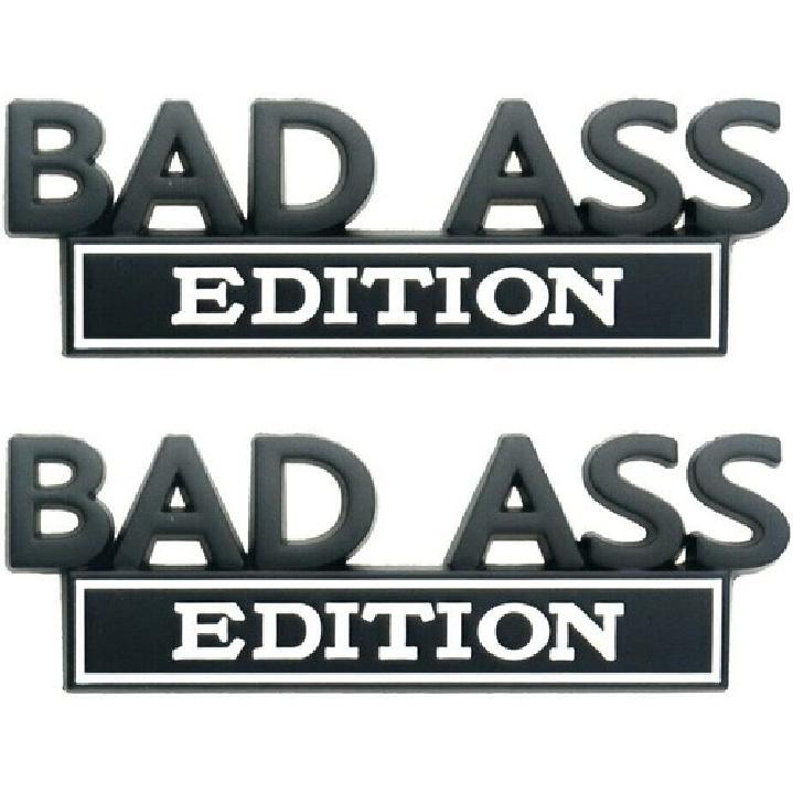 2pcs Bad Ass Edition Metal Emblem Car Badges Badass 3D Sticker Decal Black White