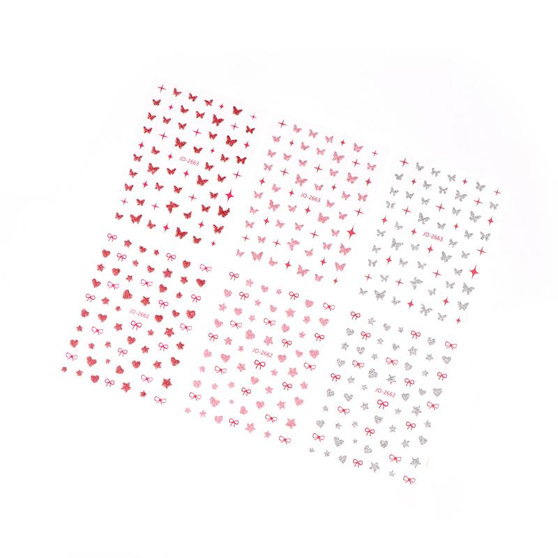 Розовая бабочка Бабочка Бант Наклейки для ногтей Блестящие лазерные 3D бабочки Наклейки для ногтей Клейкая бабочка