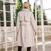 Cinemore Осенний плащ для женщин, длинная ветровка, куртка с двубортным лацканом и поясом, классическая повседневная женская TFD-512YG