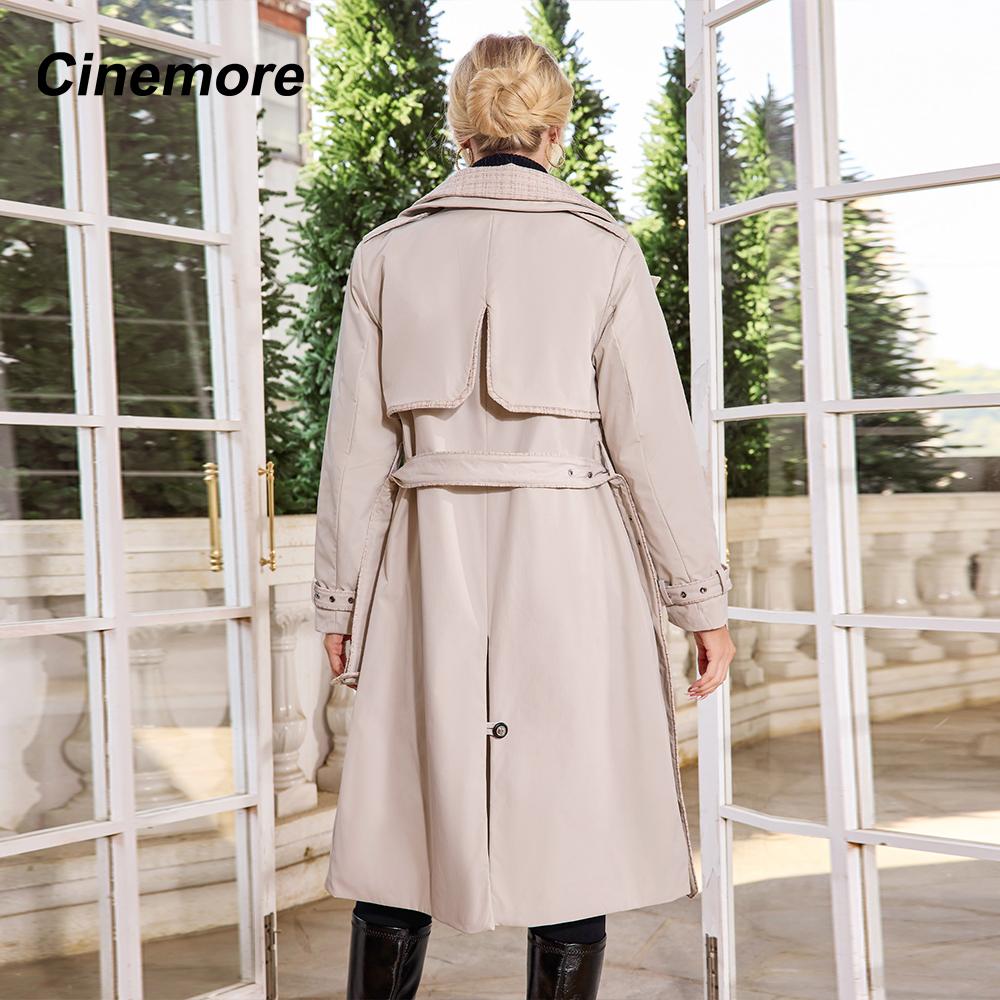 Cinemore Осенний плащ для женщин, длинная ветровка, куртка с двубортным лацканом и поясом, классическая повседневная женская TFD-512YG