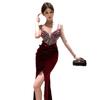 Женское платье French Temperament Velvet Hot Diamond Split Dress