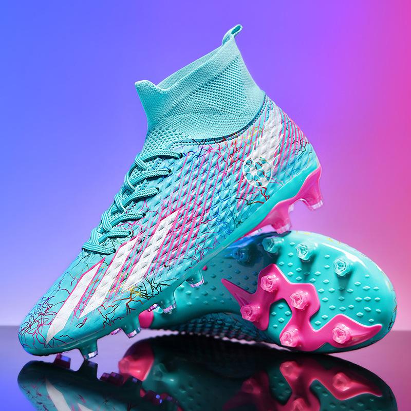 Футбольные бутсы 2025 года с высоким верхом для мальчиков и детей с шипами и шипами, соревновательные тренировочные бутсы для молодежи и студентов для искусственного газона