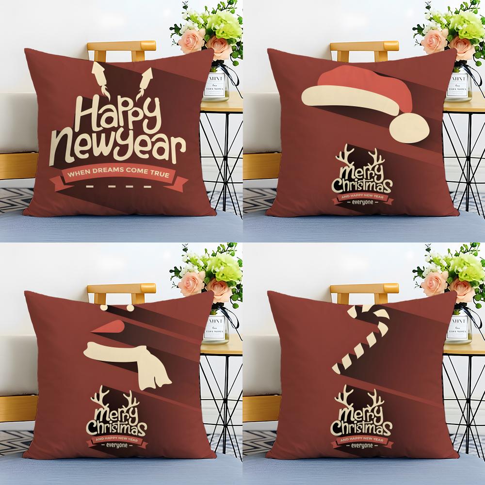 Warm Festive Christmas Red Collection Art Cushion Cover Linen Pillowcase Soft for Sofa Bed Home Room Decor