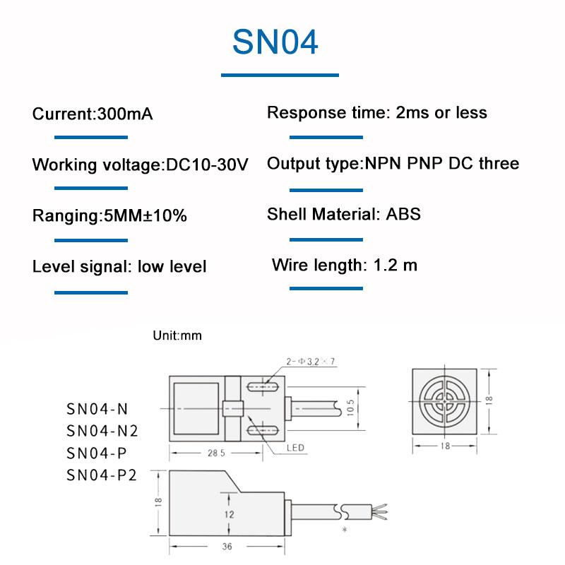 Бесконтактный переключатель металлический предел SN04 датчик квадратный водонепроницаемый NPN PNP NO NC DC три провода 10-30 В AC два провода 90-250 В