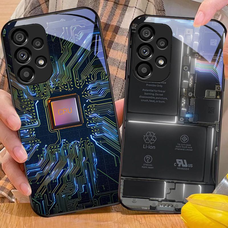 Компьютерный элемент для Samsung Galaxy S10 20 Plus 21 FE 22 23 24 FE 25 Ultra Черный Чехол для телефона из закаленного стекла Жесткий чехол