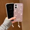 For iPhone 16 Protective Case Pearl Rhinestone Decor Phone Back Cover with Pendant - White