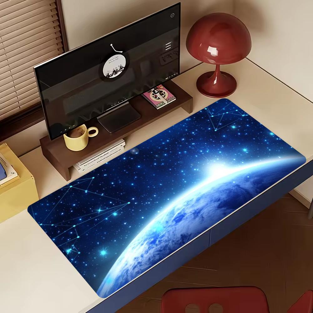 Cosmic Earth Starry Galaxy Print Large Gaming Mousepad NonSlip Rubber Base Stitched Edge Office Keyboard Workstation Accessory