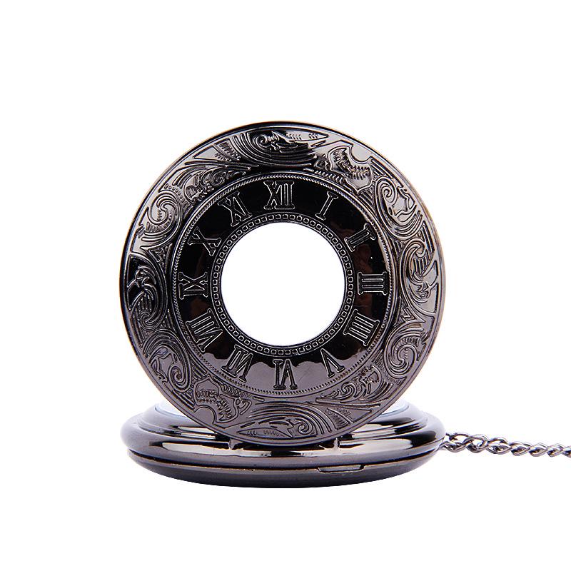 Large Nostalgic Pocket Watch: Classic Black, Dual Display, Roman Numerals, Gold Numbers, White Hands
