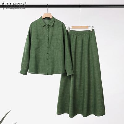 Женская блузка с длинным рукавом и длинные юбки, повседневные костюмы-двойки