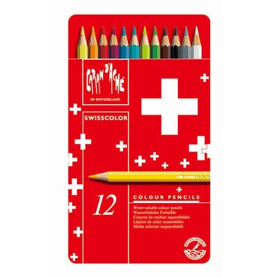 Набор цветных карандашей Caran d'Ache Swisscolor в металлическом пенале 1285-712, водорастворимые, 12 цветов