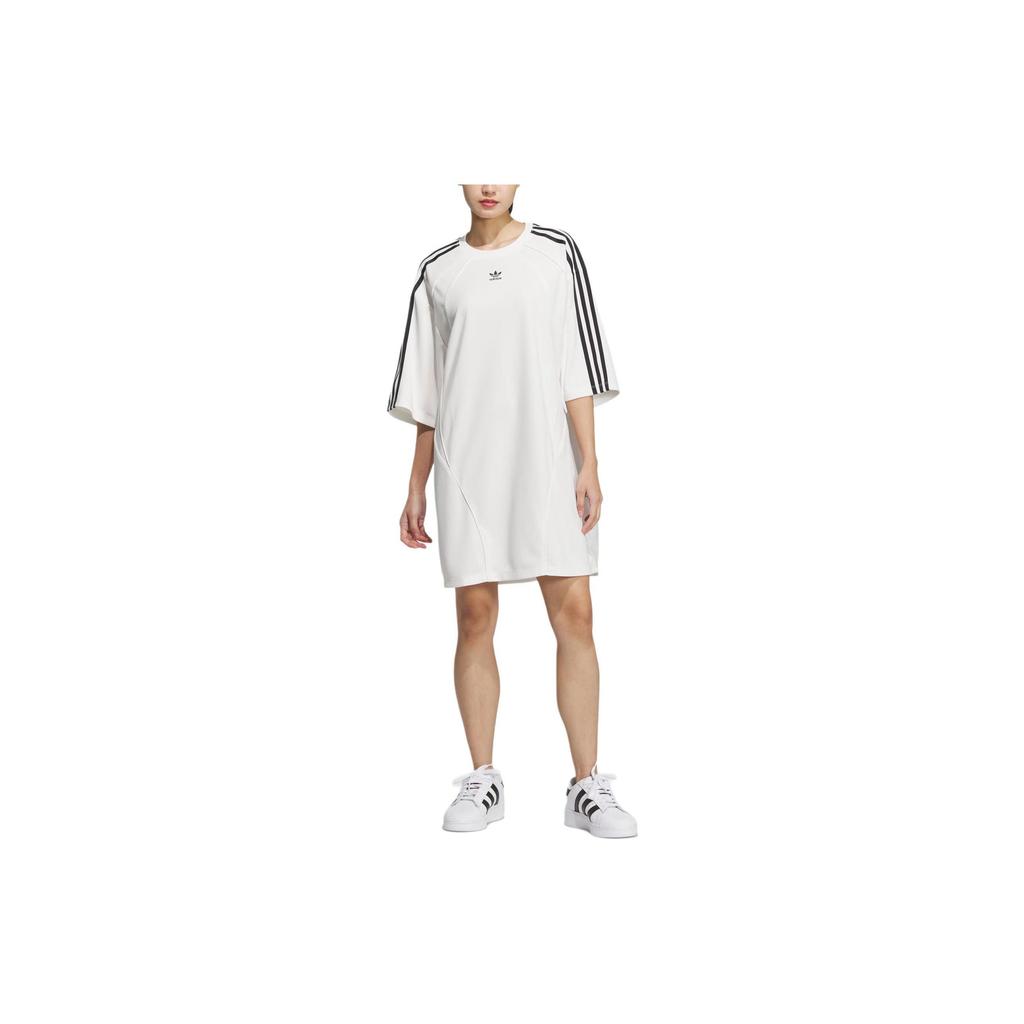 adidas Женское платье-футболка Originals с 3 полосками, оверсайз, белое JD5773