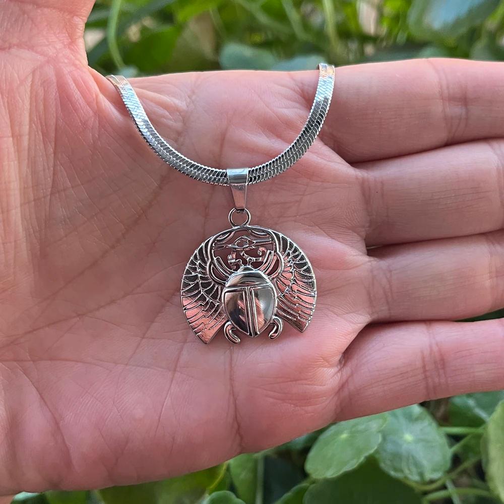 Ancient Egyptian Symbol Scarab Beetle Insect Pharaoh Protection Rebirth Amulet Pendant Necklace Women Stainless Steel Chains Jewelry Gifts