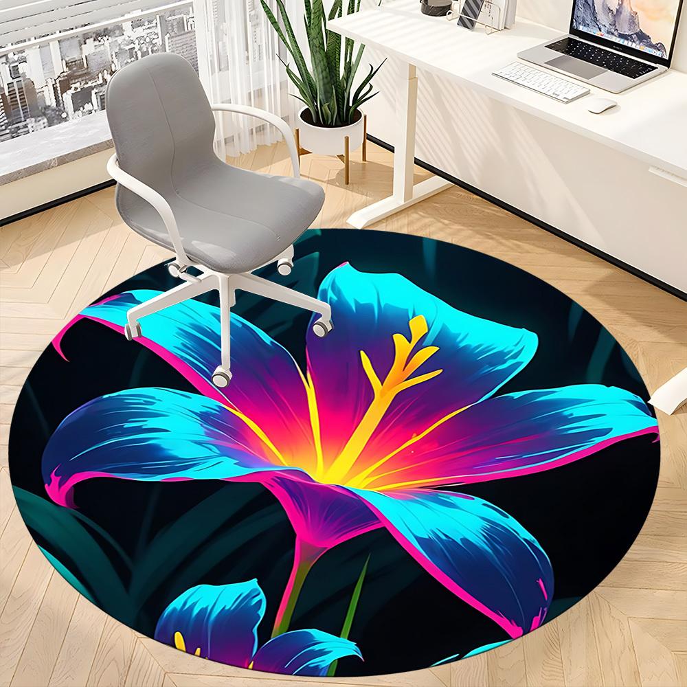 1pc Floral Bloom Office Round Area Rug,  Mat Suitable For Office, Under Office Chairs Bedroom Living Room Home Decor, Room Deco