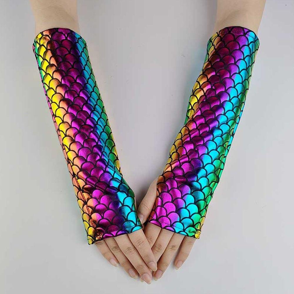 Long Arm Sleeves Colorful Cosplay Gloves Fashion Fingerless Gloves  Halloween Stage