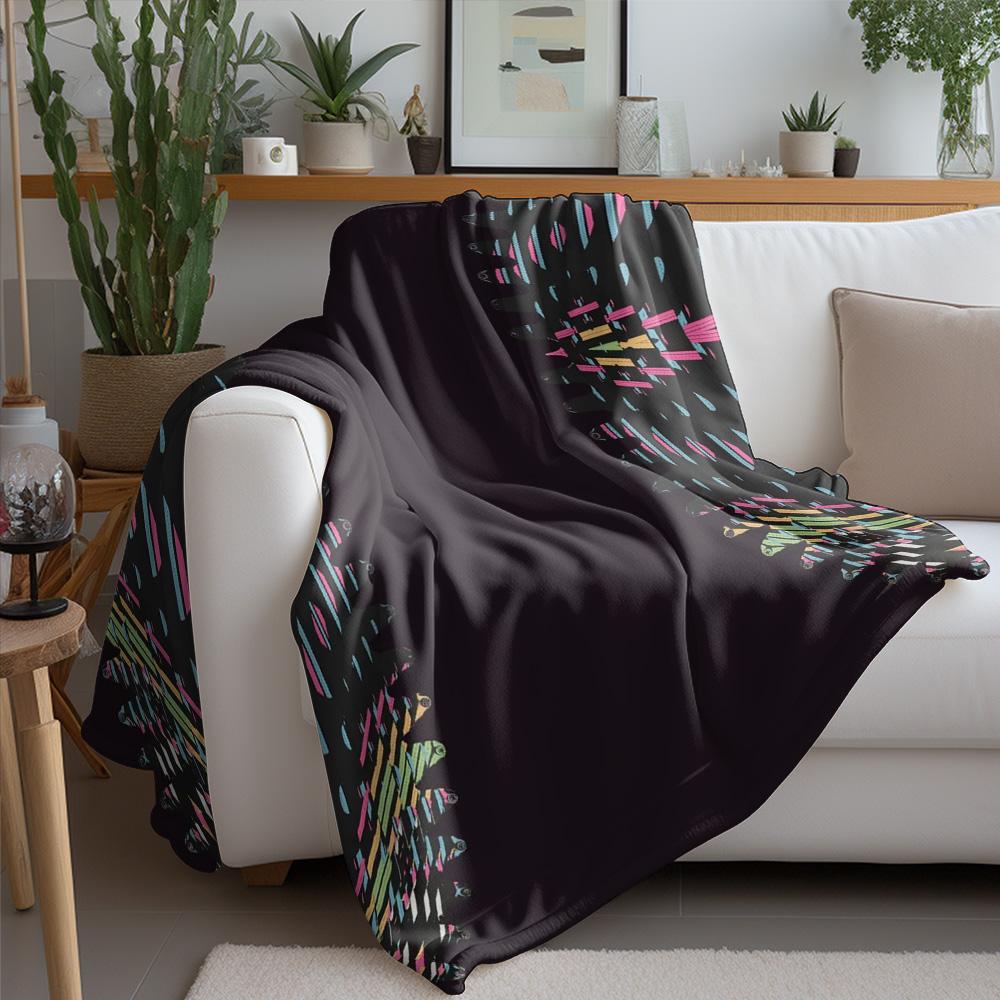 Vibrant Neon Geometric Striped Throw Blanket Abstract Colorful Space Print Sofa Bed Decorative Throw Blanket