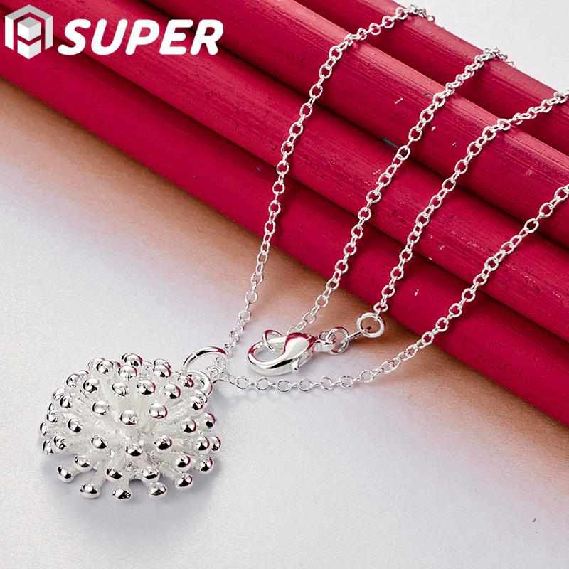 925 Sterling Silver Fireworks Coral Pendant Necklace Jewelry