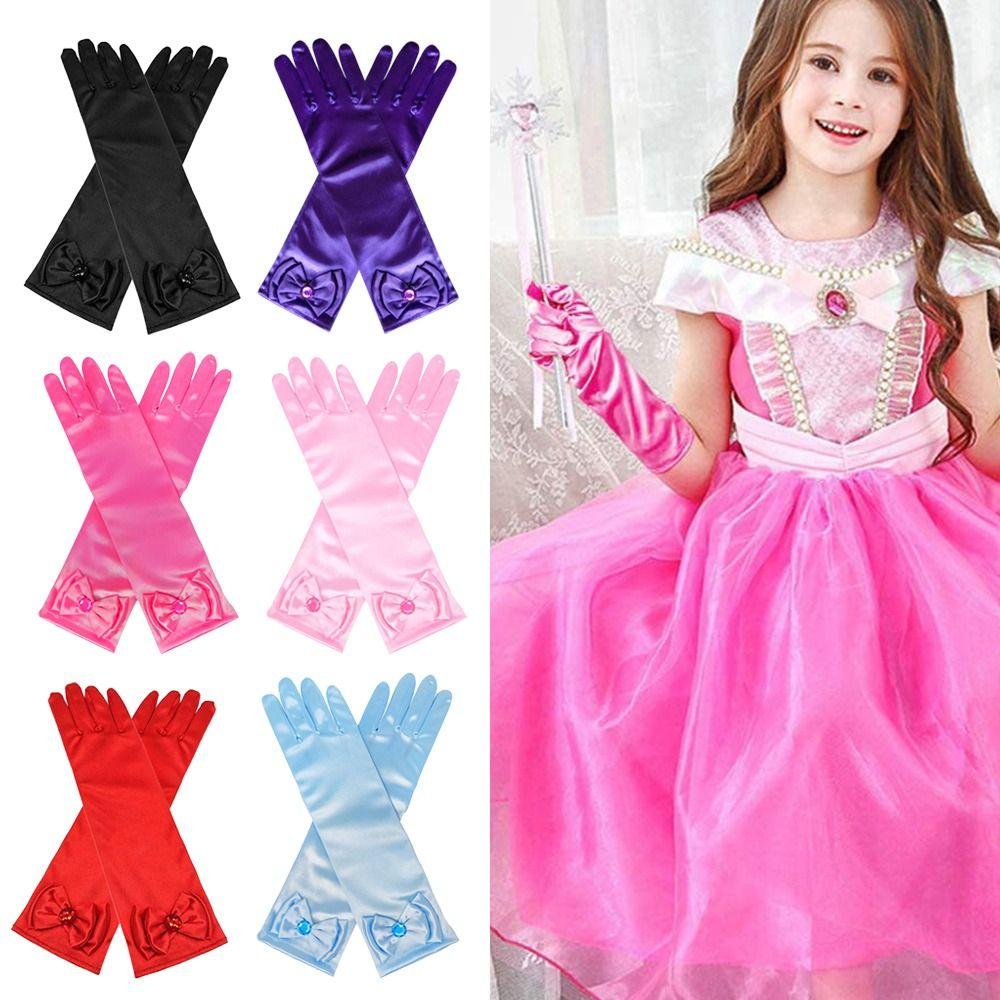 Wear Satin Sequins Stage Gloves Full Finger Mittens Princess Skirt Accessories Children Long Gloves