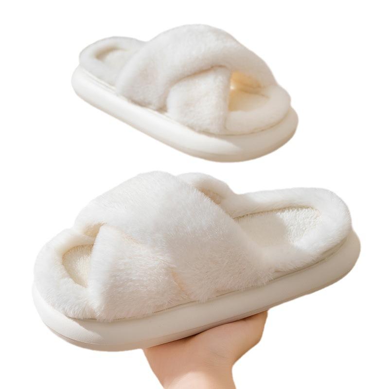 New Cotton Slippers Autumn and Winter Thickened Plush One-word Cotton Slippers Home Indoor Non-slip Warm Fashion Fluffy Drag Girl