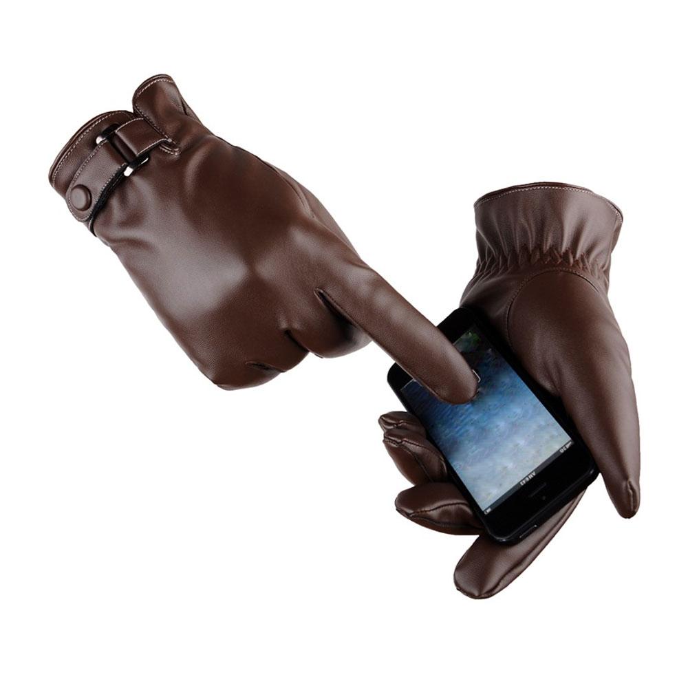 Fashion Winter Gloves Full Palm Touch Screen Warm Pu Leather Windproof Wrist Support Lightweight Cold Weather