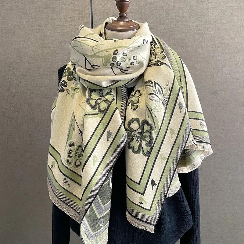 2024 Роскошный дорожный пончо теплый кашемировый шарф женский толстое одеяло зимняя шаль буфанда с принтом новые накидки пашмина женские палантины