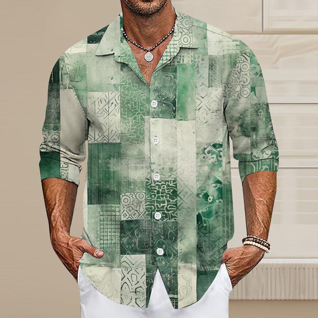 Мужская летняя новая свободная рубашка с длинным рукавом с принтом, кардиган, пляжная рубашка