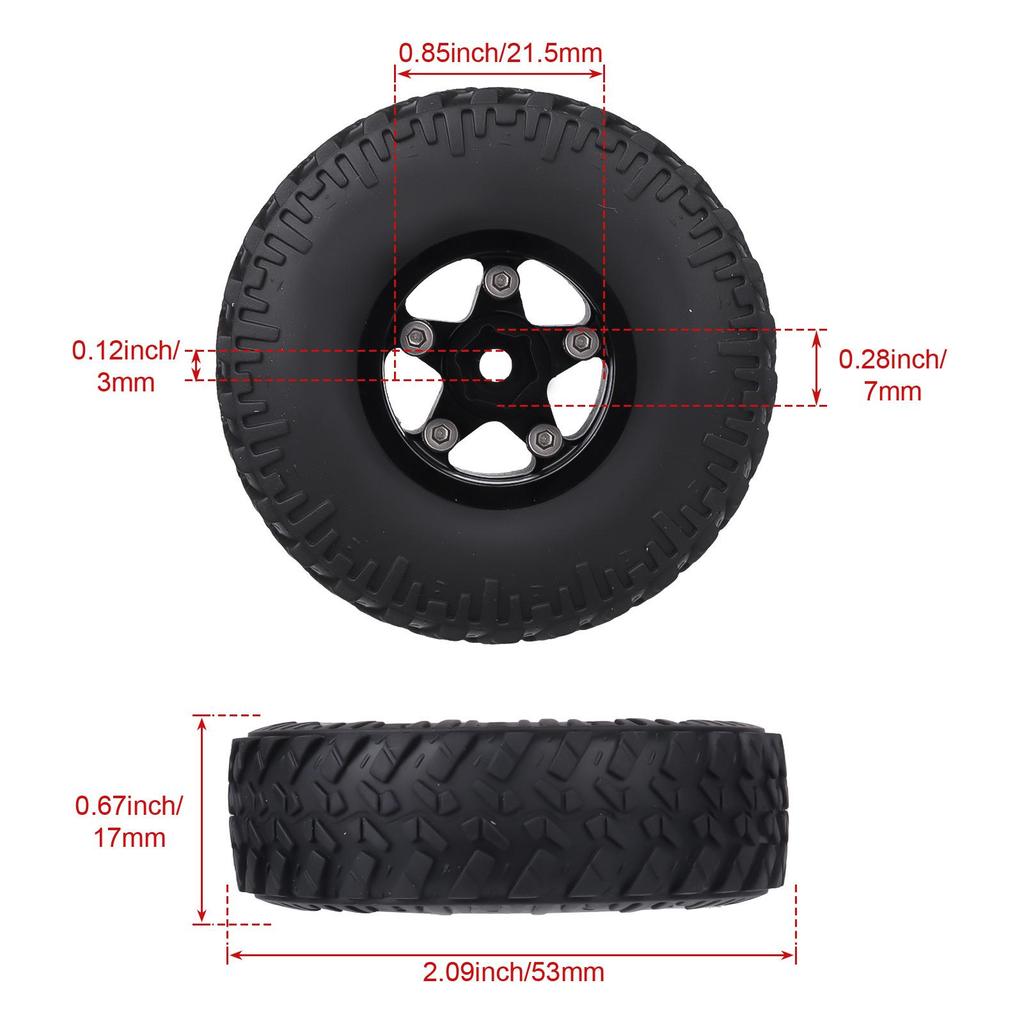 Clip-On Wheel Hub 1/24 Crawler Tires with Sponge, 53x17mm Model Car Tires