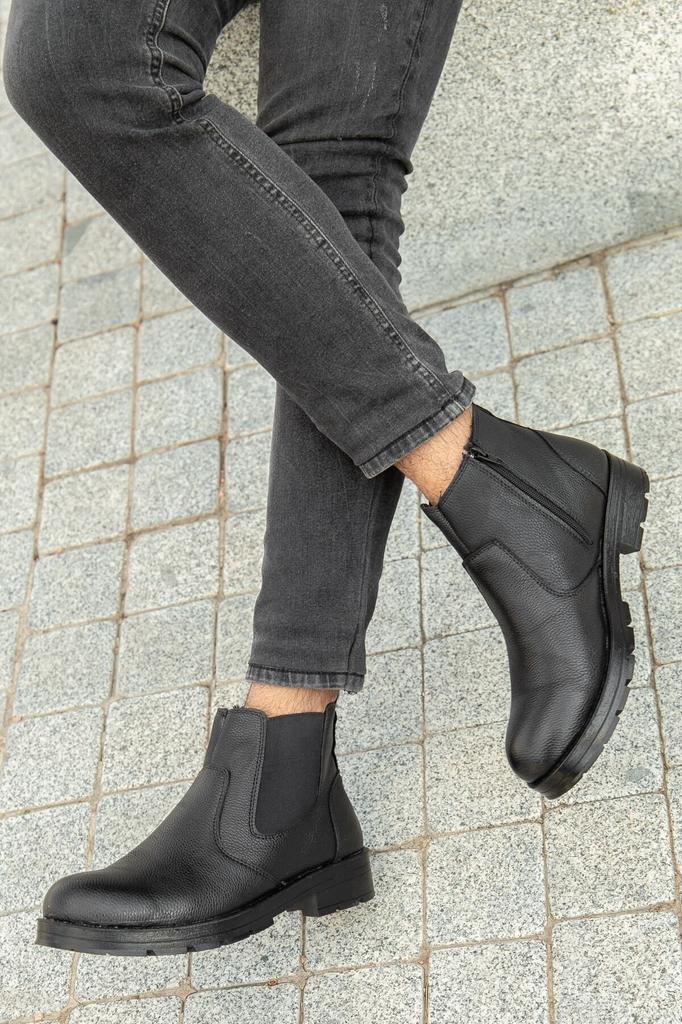 Men's Fashion Waterproof Flat Heeled Booties Bootie Water Cold Proof Furry Sturdy Winter Zipper Rubber Sole Boat Shoes