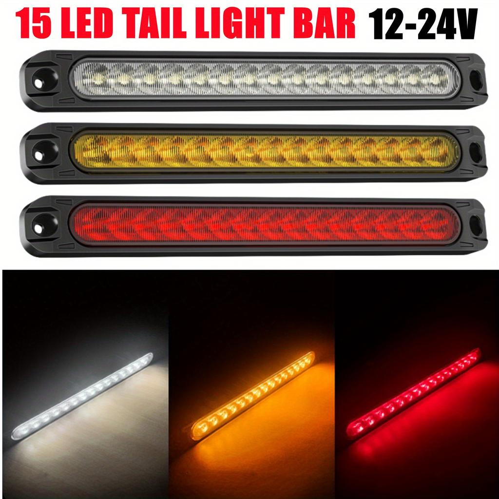 1PCS 15 LED Universal Trailer Light Bar 12-24V Brake Light with Sequential Flow Signal Turn Signal Lights for Truck Pickup Boat