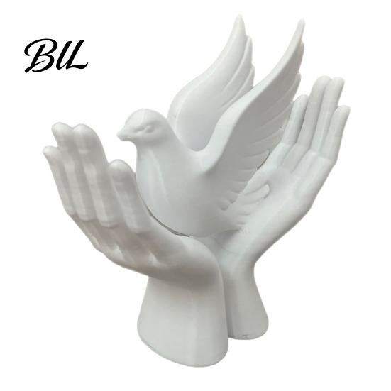 Peace Pigeon Statue 3D Printed on Hands Ornament, Minimalist Statue, Decorative Handheld Sculpture Hand with Stable Base for Home Office Desktop Decor