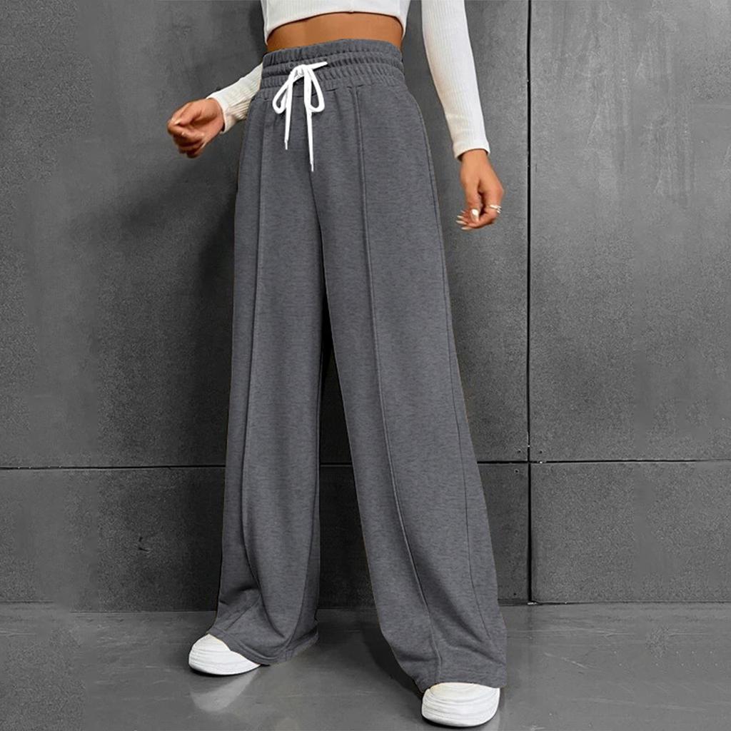 Женские модные однотонные универсальные повседневные брюки с карманами, свободные спортивные брюки с высокой талией и широкими штанинами на шнурке