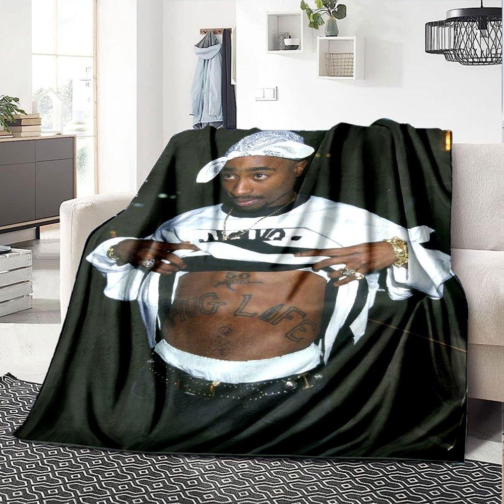 1 шт. Плед в стиле Hip Hop 2Pac, Мягкий, Легкий, Для всех сезонов, Многоцелевой плед для дивана, кровати, офиса и пикников, Французский стиль с культовыми обложками альбомов и цитатами